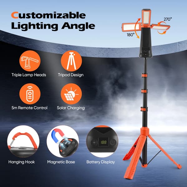 Campinglys, Justerbar Stativ, 9000mAh Batteri,Appelsin