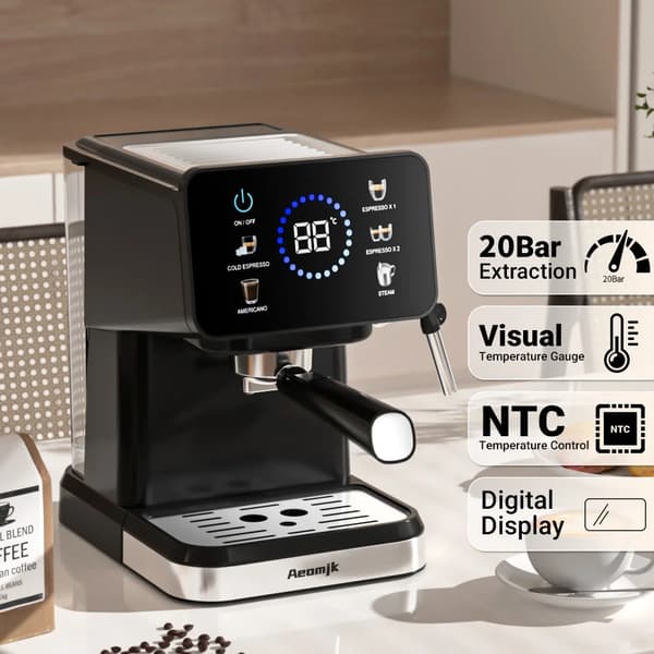 Kaffemaskine, Touchscreen Kontrol, Indbygget Mælkeskummer,GUL