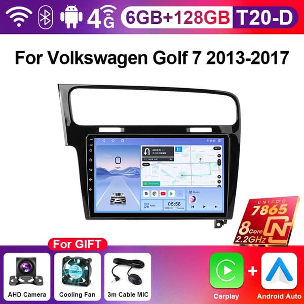Bil Audio System, Touchscreen Interface, Multimedia Afspiller, kompatibel med Bilmodel Golf 7 2013-2017,(6G 128G)-Kamera-4G Net