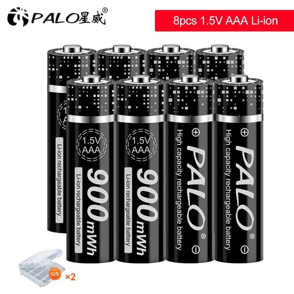 AAA uppladdningsbart batteri, 900mWh kapacitet, litiumjonmaterial,8st AAA