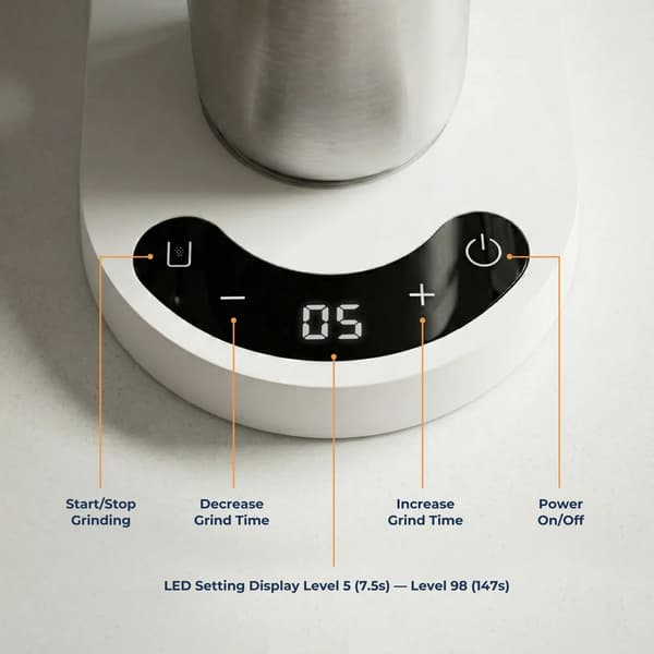Trådlös Kaffekvarn, 60 Malinställningar, USB-C Laddningsbar,VIT