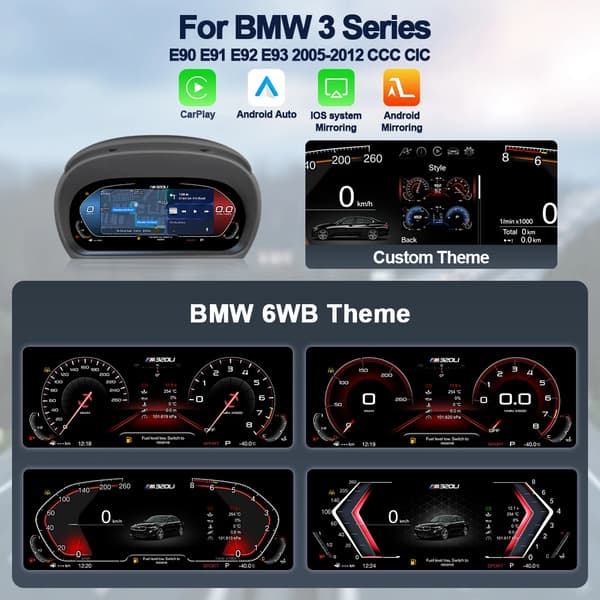 Trådlös CarPlay, Digital instrumentpanel, Kompatibel med BMW 3 Series E90 E91 E92 E93 2005-2012 CCC CIC, E90 Carplay-version