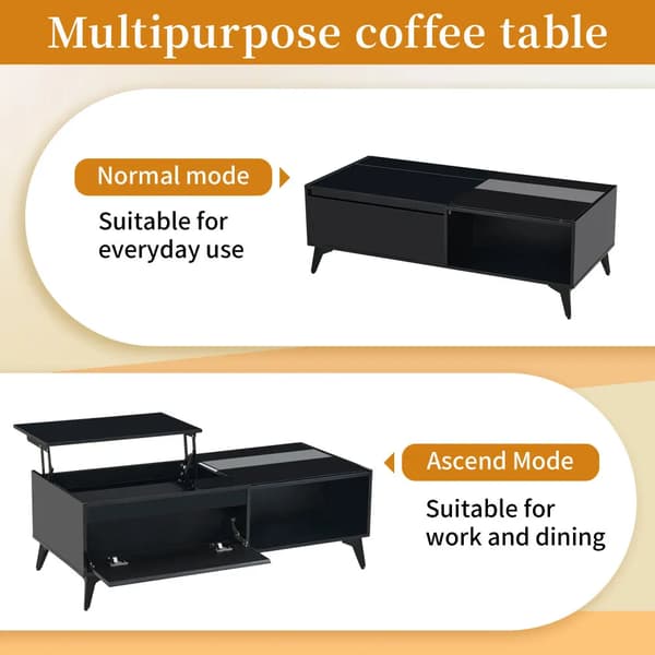 Kaffebord, Multifunktionell Design, Höjdjusterbar,svart