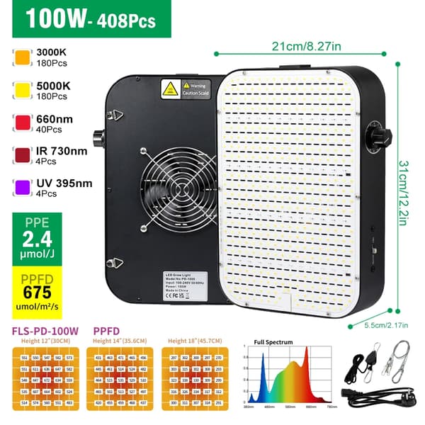 LED Vækstlys, Fuldspektrum, Dæmpbar,100W