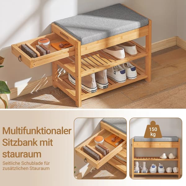 Sko-bänk, Bambukonstruktion, Dämpad Sits,Kaffe