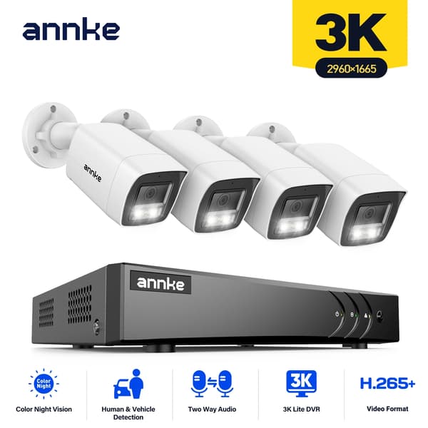 CCTV-system, 3K opløsning, 2-vejs lyd,Med 4 stk cam-a, 2T