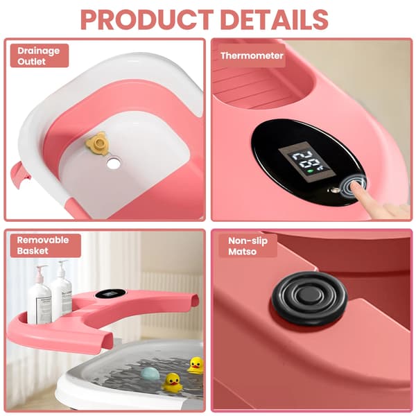 Babybadekar, Indbygget Termometer, Bærbart Design,Pink