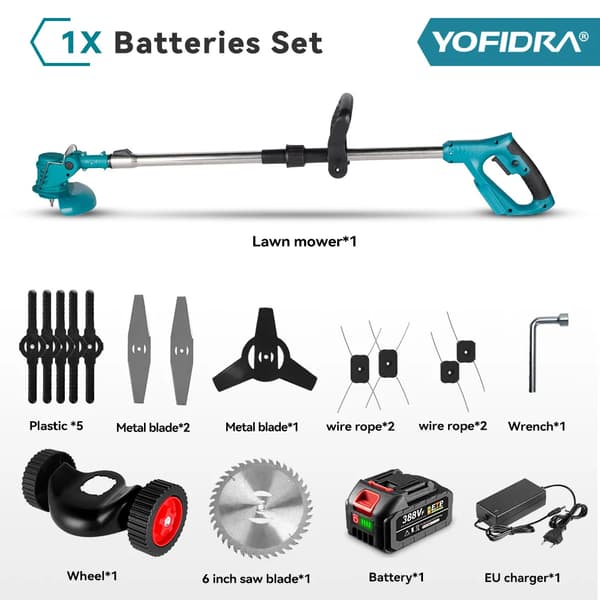Elektrisk Gräsklippare, Sladdlös, Fällbar Design,1X Batteri Set