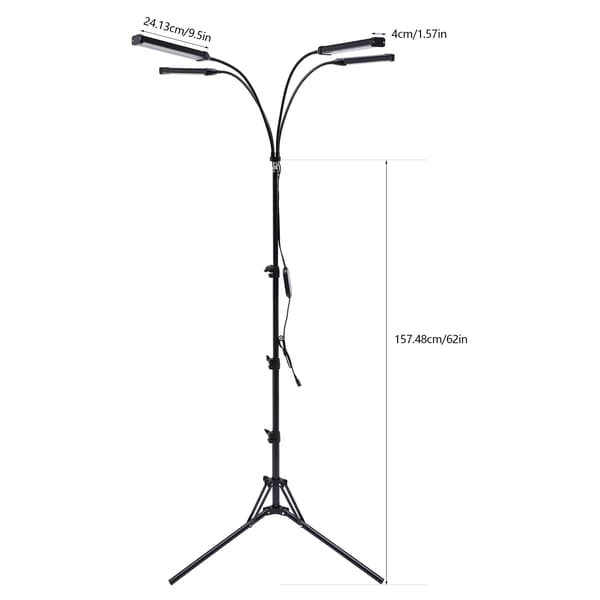 Vækstlys, Justerbar Højde, 4-Hoved LED,sort