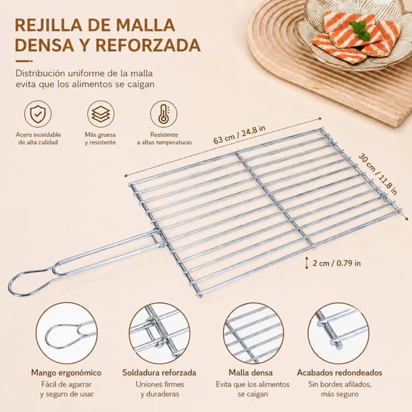 Grill til ristning, holdbart metal, ergonomisk design,63x 30x 2cm.
