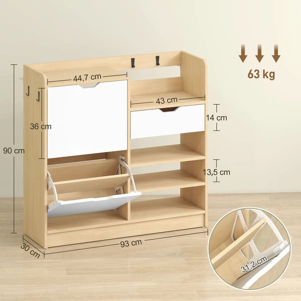 Sko Rack, Åbne Hylder, Inkluderer Krogene,Khaki