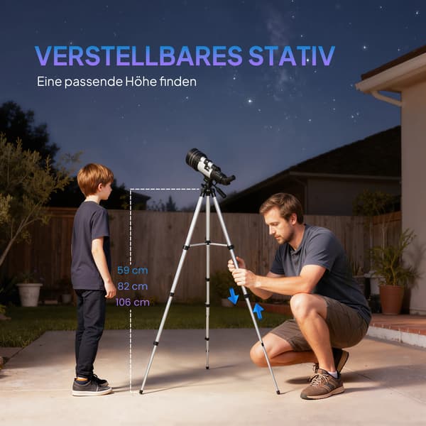 Astronomisk Teleskop, 70mm Objektivlinse, Justerbart Stativ,MULTI