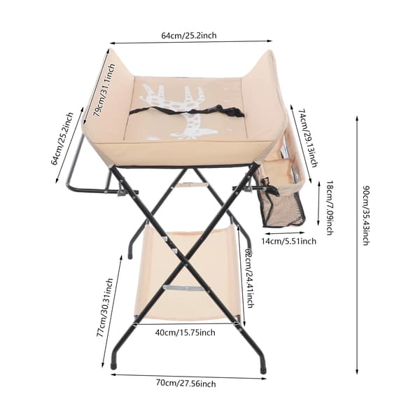 Blöjbytestation, Fällbar Design, Säkerhetsbälte Inkluderat,Beige A