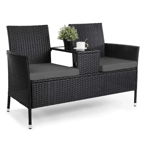 Have Sofa, To Sæder, Polyrattan Materiale,Sort-grå pude