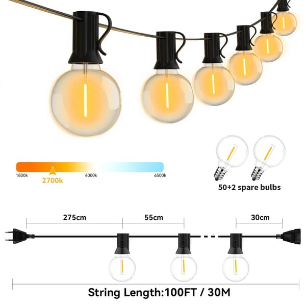 Utomhus Fairy Light String, Bristfria Glödlampor, Vattentålig Design,EU-plugg, 100FT 50LED