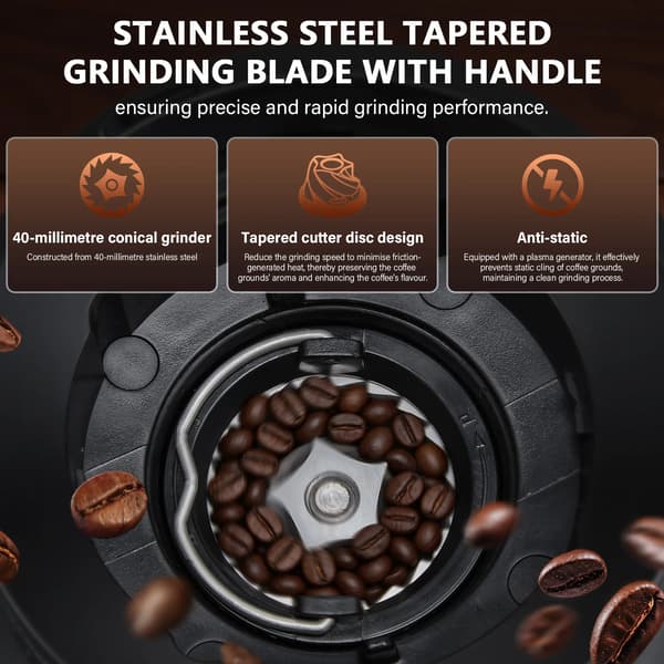Konisk Burr Kaffekværn, 30 Malingsindstillinger, Touchscreen Kontrol,EU, Sort