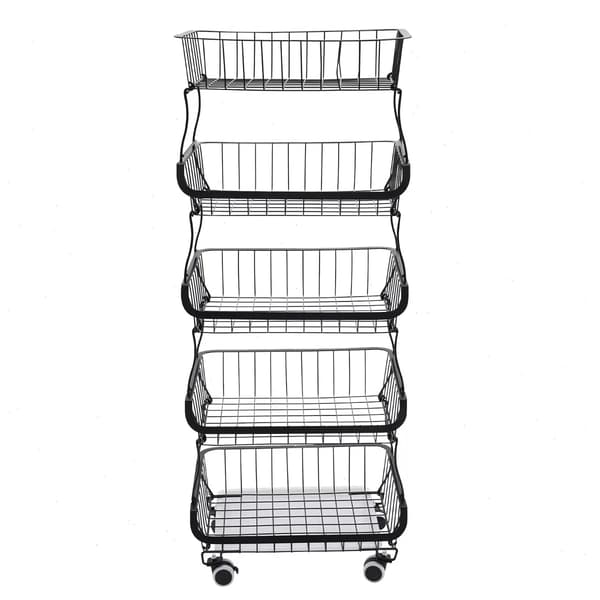 Opbevaringskurv, 5-lags design, holdbart kulstofstål,sort