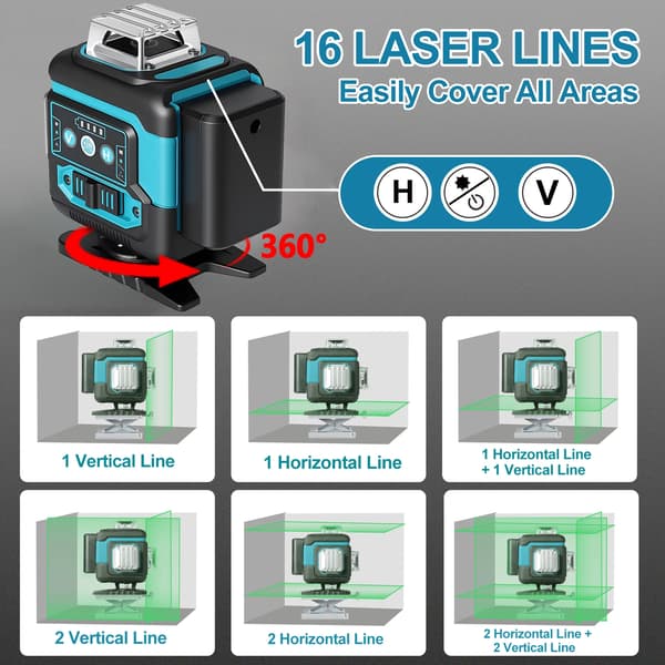 Laser Nivå, 360-Graders Synlighet, Dubbelt Batterisystem, B SET