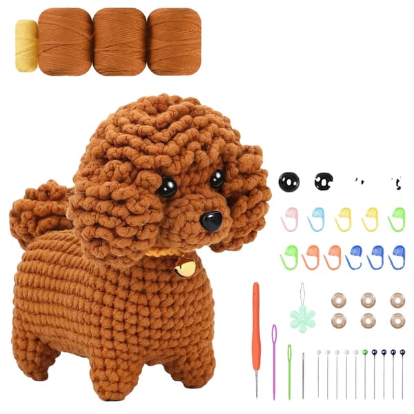 Hund Virkningskit, Stickningsstartkit, Steg-för-steg Videotutorials,Teddy hund