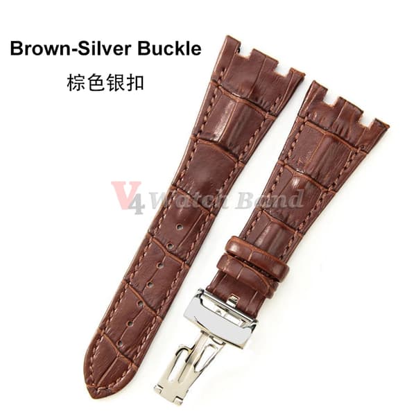 Klockarmband, Lädermaterial, Metallspänne,Brun-Silver Spänne, 28mm-a, ingen logotyp-a