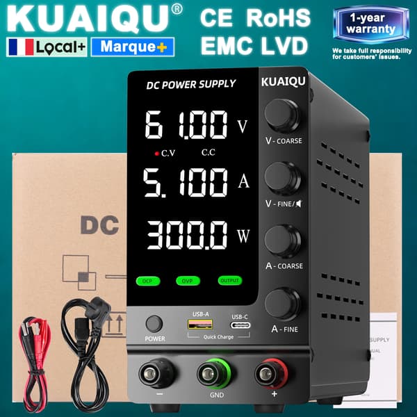 Virtalähde, 32V Ulostulo, Säädettävä Jännite ja Virta,220 V-c, 61V 5.1A 300W