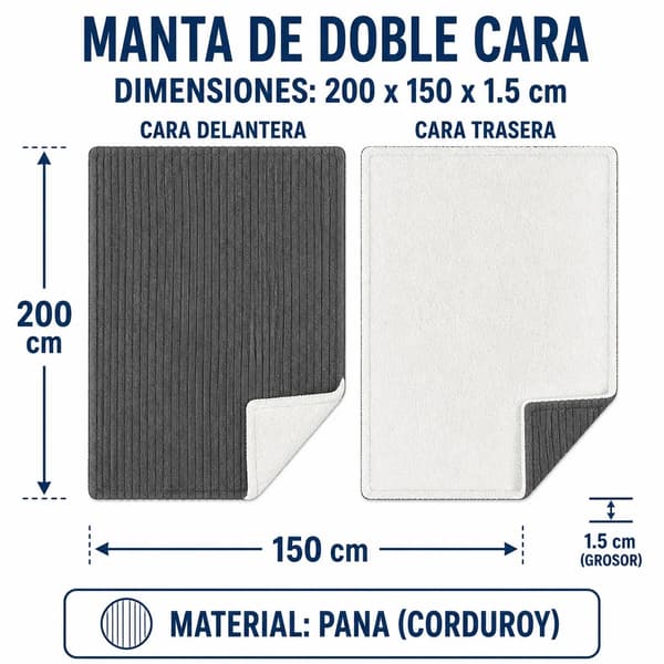 Filt, Vändbar Design, Mjuk Sherpa Foder,Mörkgrå 200 x 150 x 1.5cm