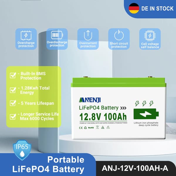 Batteri, 100Ah kapacitet, Smart Bluetooth overvågning,ANJ-12V-100AH
