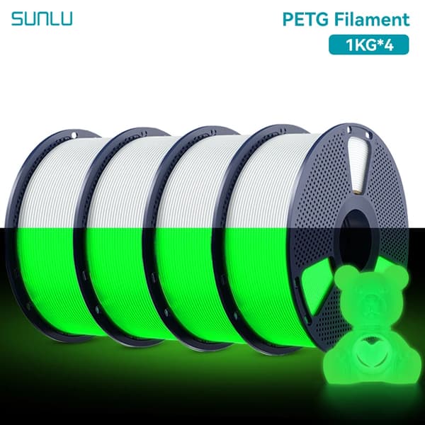 3D-printer filament, PETG-material, lyser i mørket,lysende WGN