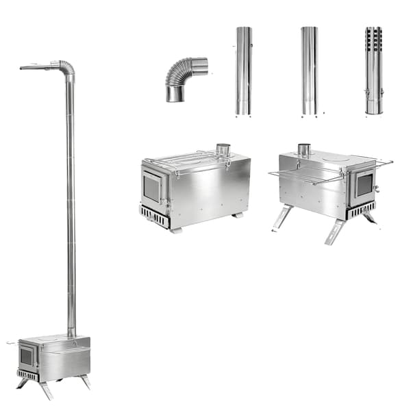 Vedeldad Spis, Bärbar Design, 6 Skorstenrör,Silver