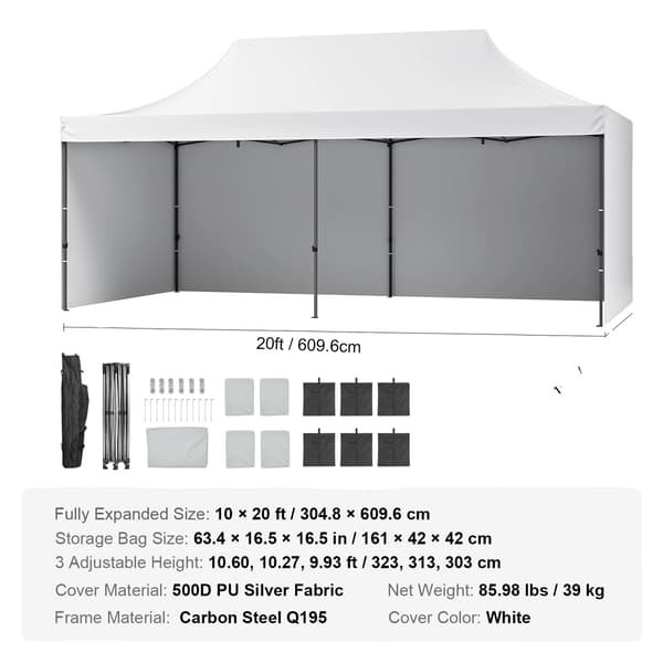 Pop-up Tält, Vattentät Design, Bärväska,10x20ft Vit