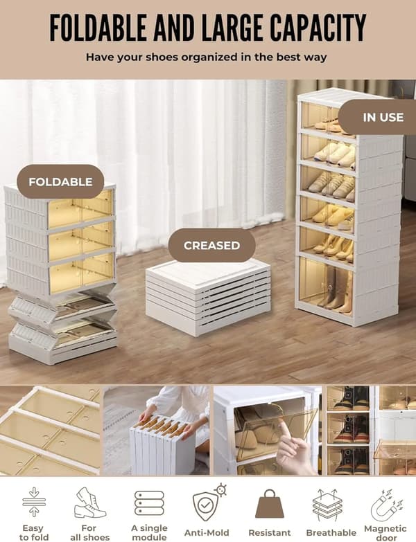 Sko Rack, Foldbart Design, Nem Montering,HVID