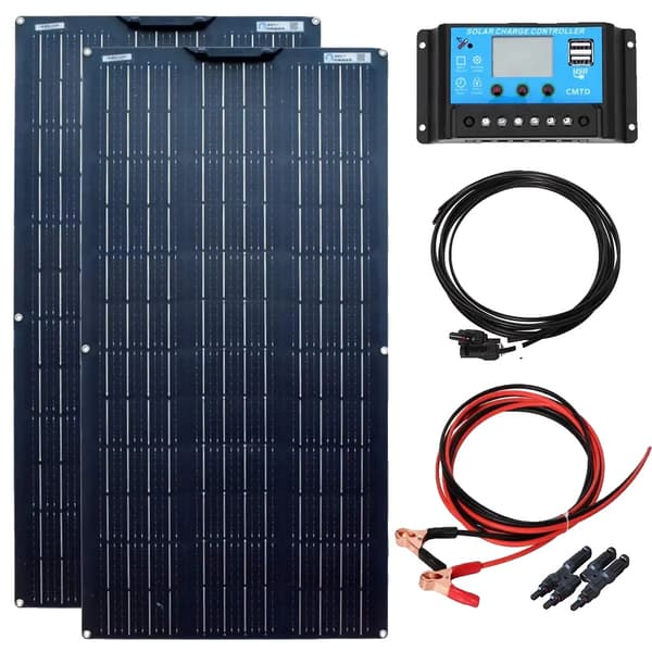 Solpanelkit, Dobbelt Monokrystallinske Paneler, 20A PWM Opladercontroller,12V 24V 200W sæt