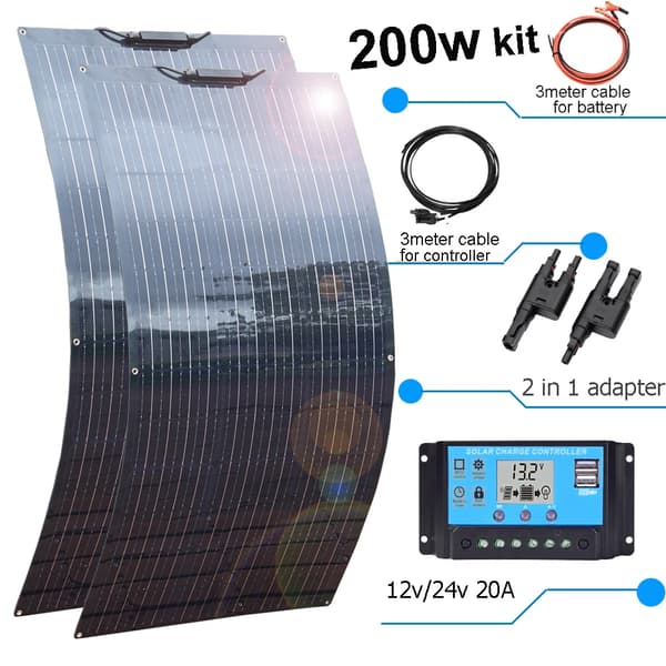 Solpanelkit, 200W Ström, Flexibel Design, 12V eller 24V 200w kit