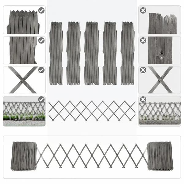 Udvidelig Havehegnspanel, Solid Fyrretræ, Gitter Trellis Design,Gris