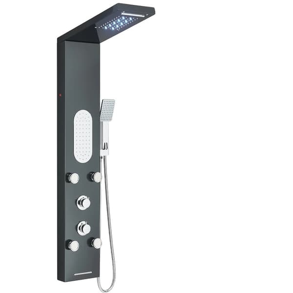 Duschsystem, LED-lampa, massage spray,8125 Svart
