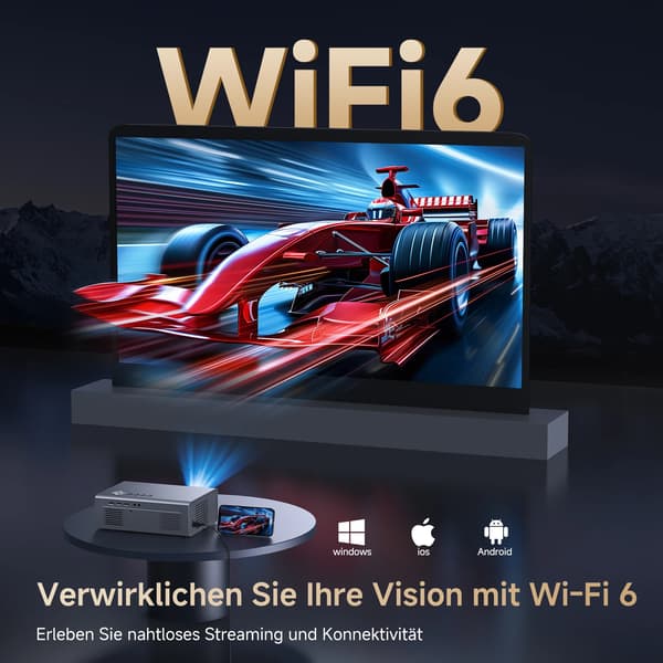 Smart Projektor, 4K Opløsning, Wi-Fi og Bluetooth Forbindelse,EU Stik, Farve1