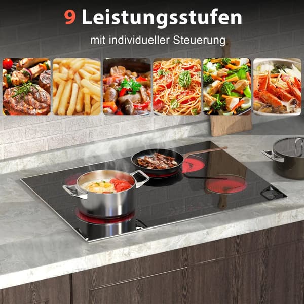 Glaskeramikhäll, 4 Matlagningszoner, Touchkontroll,svart