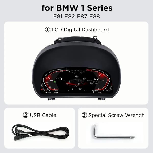Digitalt Dashboard Display, 11 Tommer LED Skærm, Kompatibel med BMW 1 Serie E81 E82 E87 E88 2006 - 2015,sort