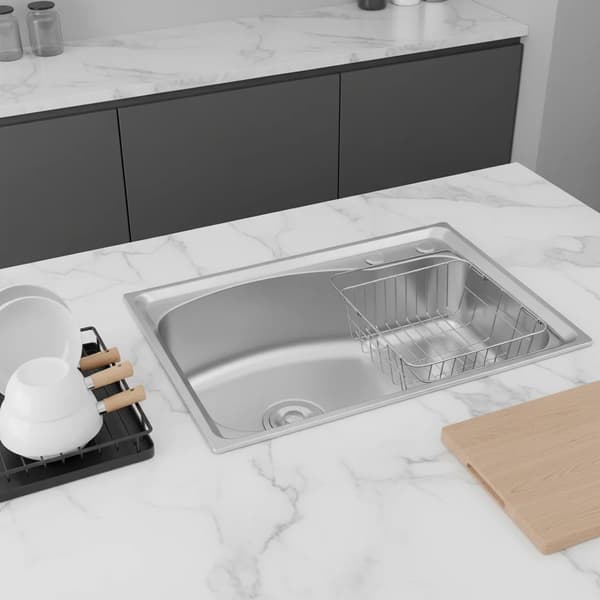Rustfrit Stål Vask, Enkelt Skål Design, Nem Montering,Sølv