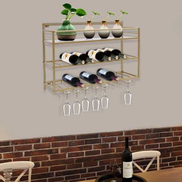 Vinhylla, Väggmonterad, Industriell Stil Design,Guld