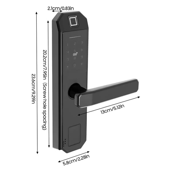Fingeravtrycksdörrlås, Mått: 14.7 x 6.4 x 2.5 cm, Material: Zinklegering, Låsningsmetoder: Fingeravtryck och Lösenord