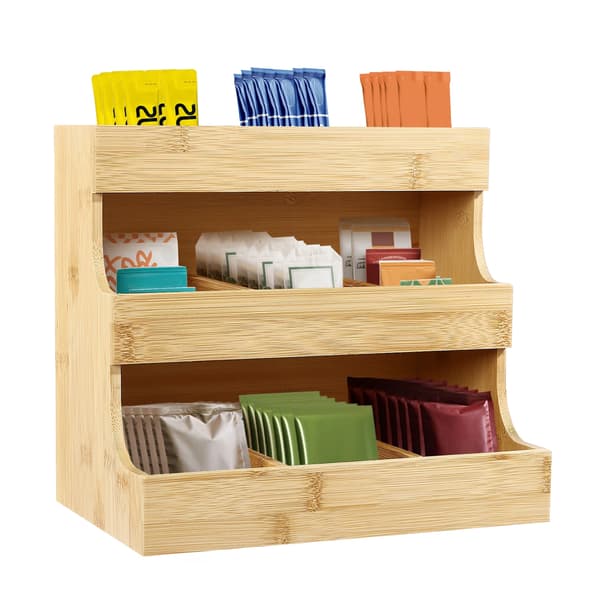 Teabag Organizer, 9 Rum, 3 Lag, Trapezformet, Bambusmateriale, 5 kg Belastning