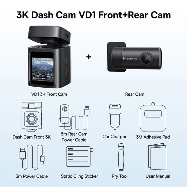 Dash Cam, 3K Främre Kamera, AI Röstkontroll,Fram och Bak, Ingen-a