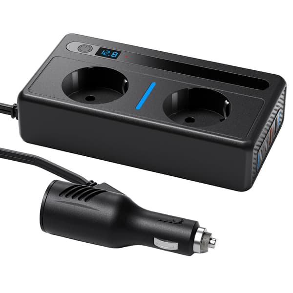 Strømomformer, Dobbelt AC-stik, USB-opladningsporte,sort