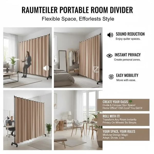 Rumsavdelare, Bärbar Design, Justerbar Höjd, Brun