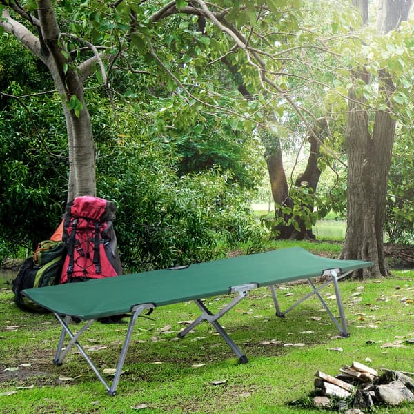 Campingsäng, metallram, hopfällbar design, grön