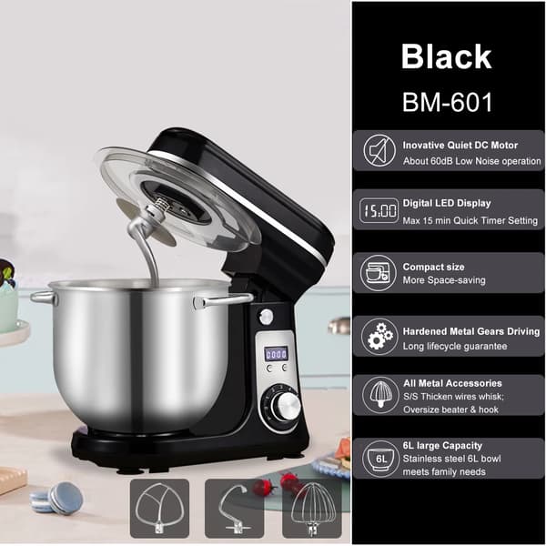 Stand Mixer, 6-hastigheds kontrol, 1200W effekt,Sort, EU-b