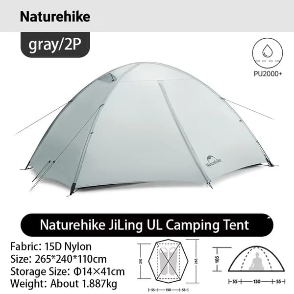 Vaellusteltta, Kevyt, Nopea Asennus,UL - 2P - Harmaa