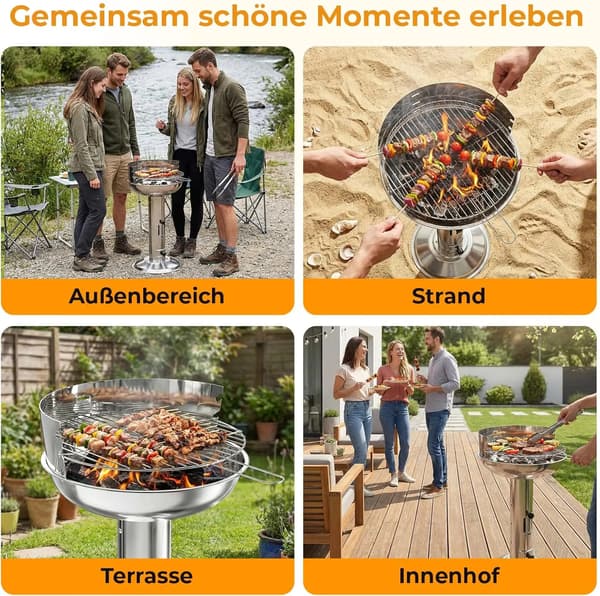 Kolgrill, Höjdjusterbar, Bärbar Design,silver