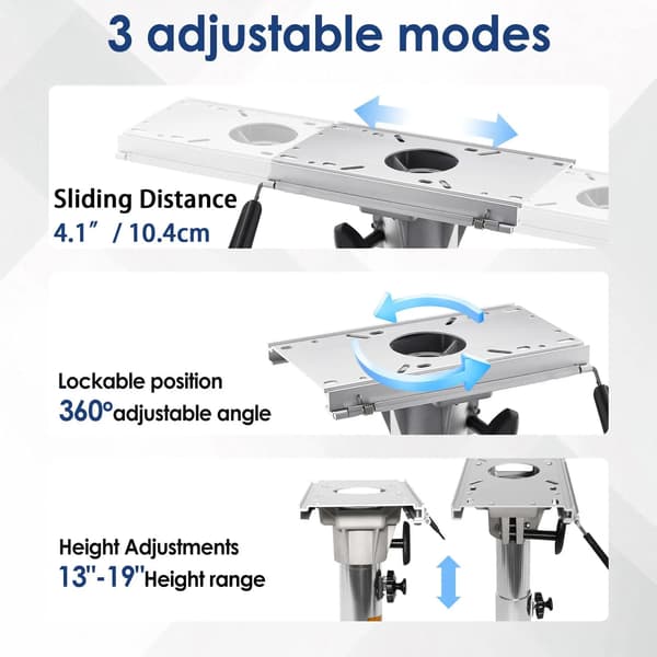 Båtstolspiedestal, Justerbar Höjd, Smidig Glidfunktion,Silver